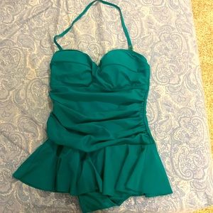 Skirted one piece tummy slimming beautiful blue green swim